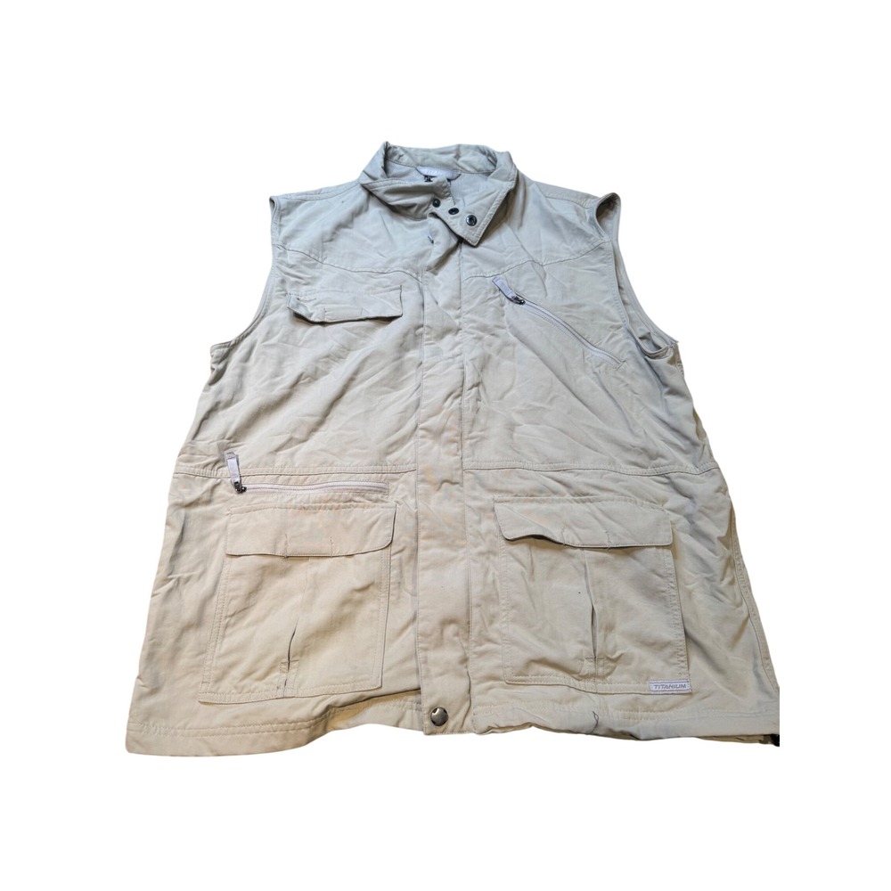 TITANIUM‎ Men's Khaki Utility Vest Multi Pocket Zip Front Size XL